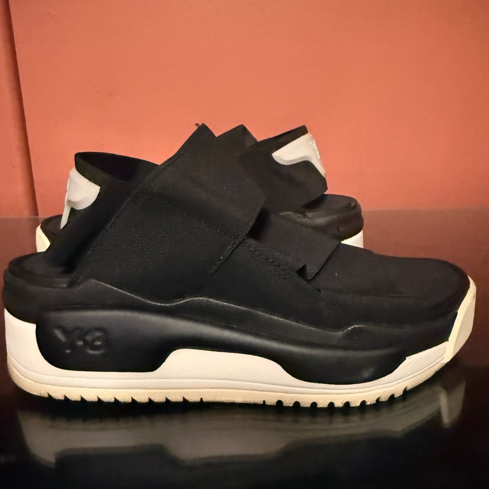 Y-3 Black and White Platform Slide Sneakers